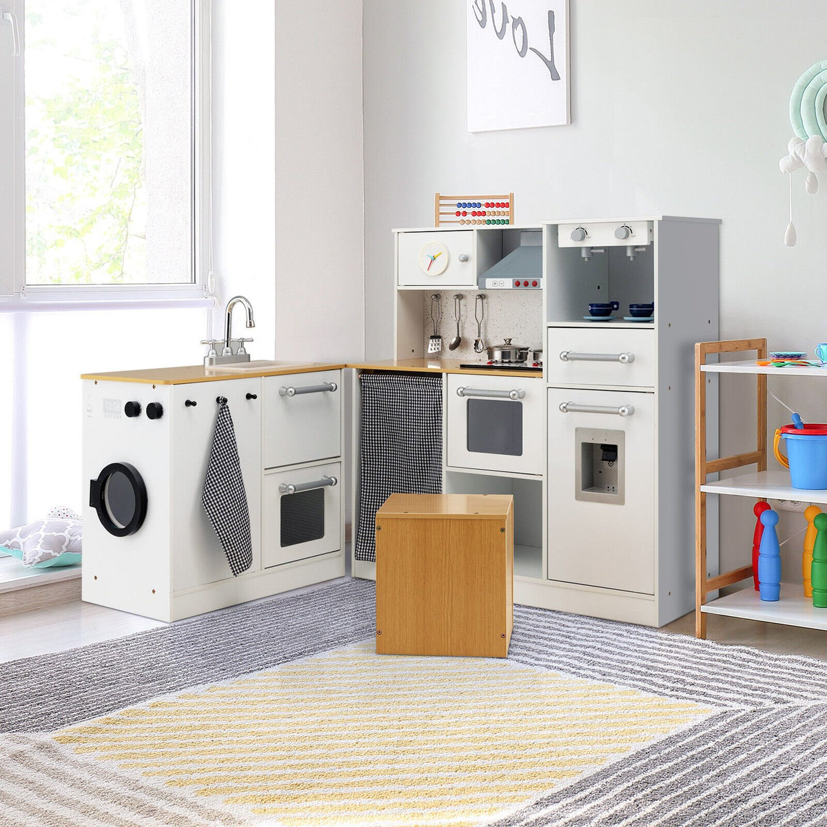 2-Pieces Wooden Kids Kitchen Playset with Light and Sound view 6