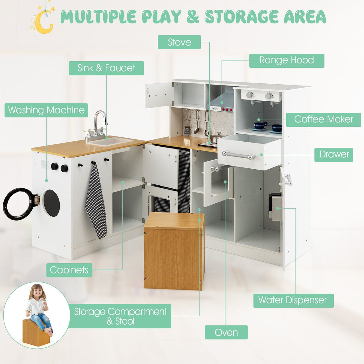 2-Pieces Wooden Kids Kitchen Playset with Light and Sound view 7