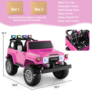 12V 2-Seat Licensed Kids Ride On Toyota FJ40 Car with 2.4G Remote Control-Pink view 4