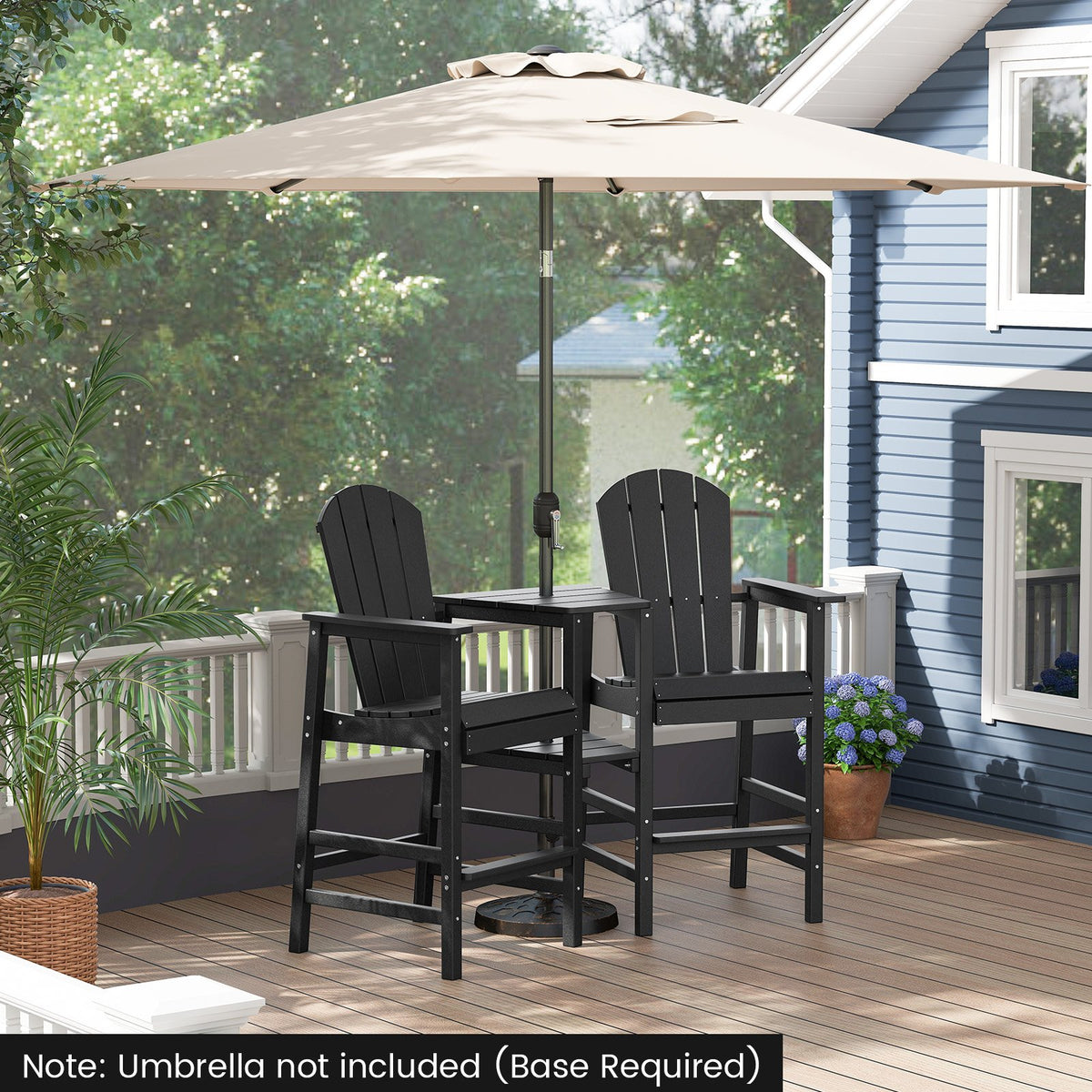 2-Seat Adirondack Chair All-Weather Adirondack Chair with Double Connecting Tray-Black view 3