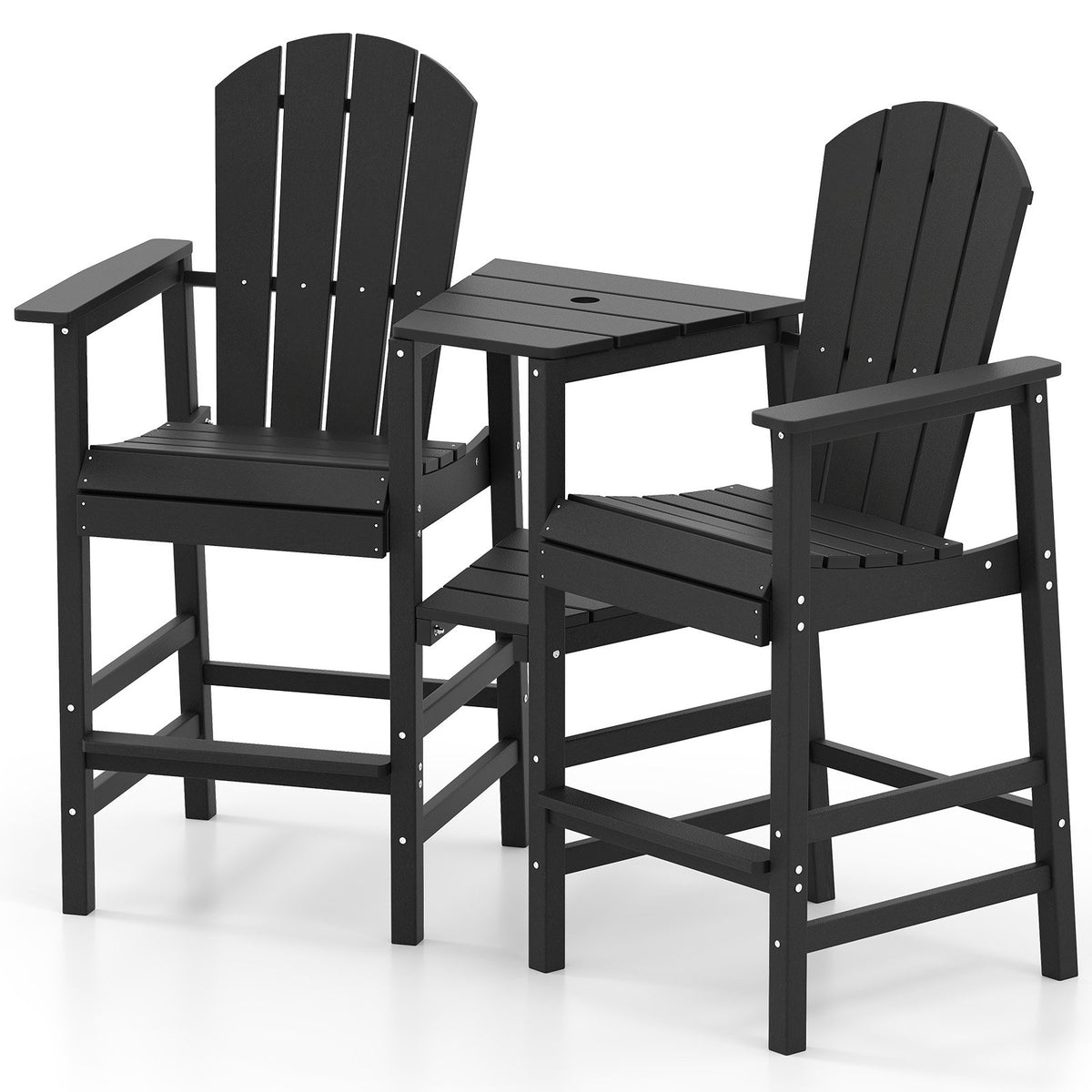 2-Seat Adirondack Chair All-Weather Adirondack Chair with Double Connecting Tray-Black view 4