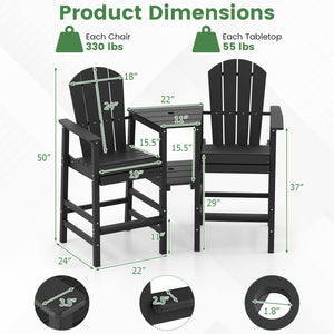 2-Seat Adirondack Chair All-Weather Adirondack Chair with Double Connecting Tray-Black view 5