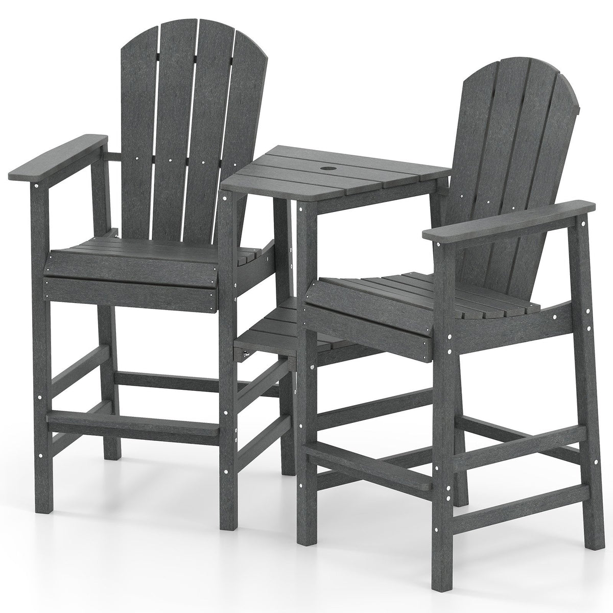 2-Seat Adirondack Chair All-Weather Adirondack Chair with Double Connecting Tray-Gray view 4