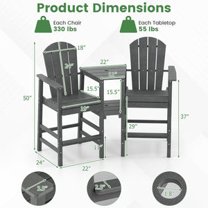 2-Seat Adirondack Chair All-Weather Adirondack Chair with Double Connecting Tray-Gray view 5