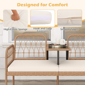2-Seat PE Rattan Outdoor Loveseat with Built-in Coffee Table and Soft Cushions-White view 8
