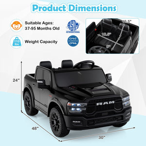 2 Seater 24V Ride on Toy for Big Kids Licensed Ram Truck with Remote and Music-Black view 4