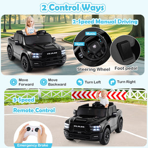 2 Seater 24V Ride on Toy for Big Kids Licensed Ram Truck with Remote and Music-Black view 6