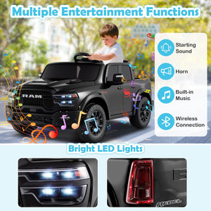 2 Seater 24V Ride on Toy for Big Kids Licensed Ram Truck with Remote and Music-Black view 7