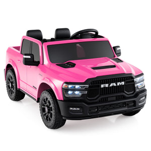 2 Seater 24V Ride on Toy for Big Kids Licensed Ram Truck with Remote and Music-Pink
