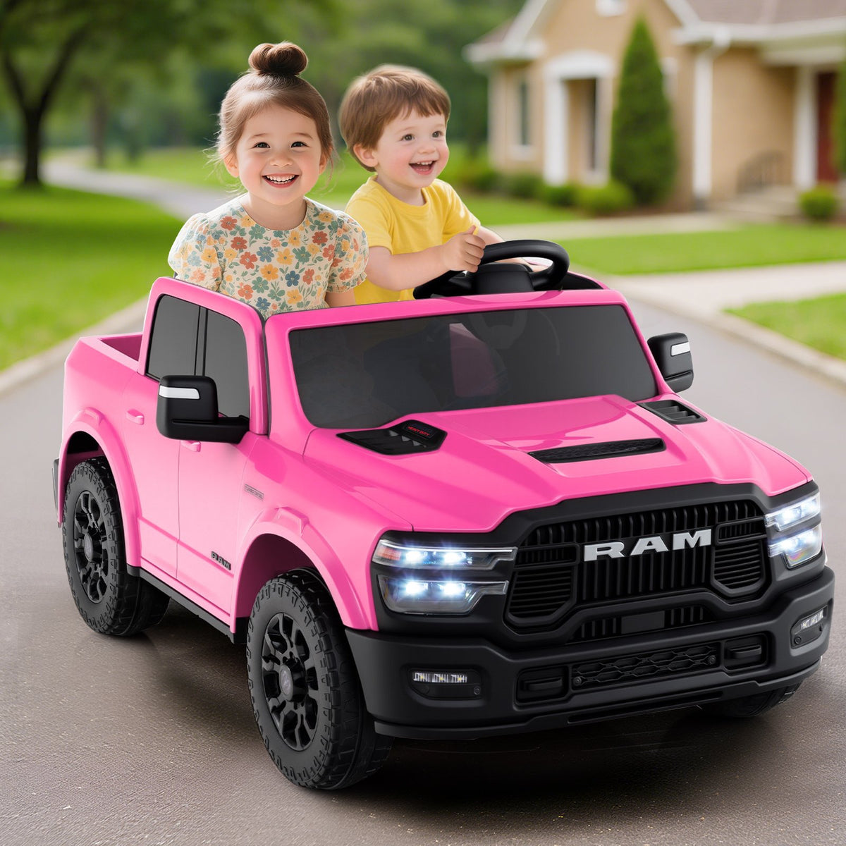 2 Seater 24V Ride on Toy for Big Kids Licensed Ram Truck with Remote and Music-Pink view 2