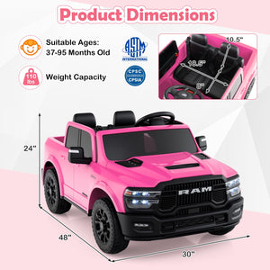 2 Seater 24V Ride on Toy for Big Kids Licensed Ram Truck with Remote and Music-Pink view 4