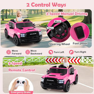 2 Seater 24V Ride on Toy for Big Kids Licensed Ram Truck with Remote and Music-Pink view 7