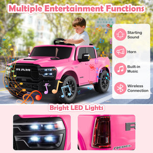 2 Seater 24V Ride on Toy for Big Kids Licensed Ram Truck with Remote and Music-Pink view 8