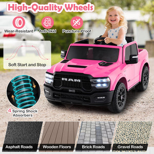 2 Seater 24V Ride on Toy for Big Kids Licensed Ram Truck with Remote and Music-Pink view 9