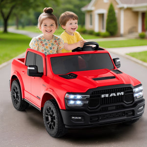 2 Seater 24V Ride on Toy for Big Kids Licensed Ram Truck with Remote and Music-Red view 2