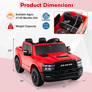 2 Seater 24V Ride on Toy for Big Kids Licensed Ram Truck with Remote and Music-Red view 4