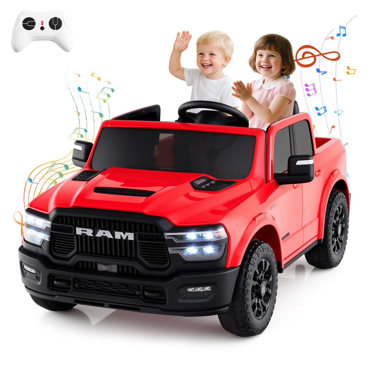 2 Seater 24V Ride on Toy for Big Kids Licensed Ram Truck with Remote and Music-Red view 5
