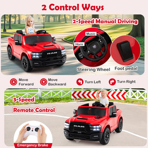 2 Seater 24V Ride on Toy for Big Kids Licensed Ram Truck with Remote and Music-Red view 6