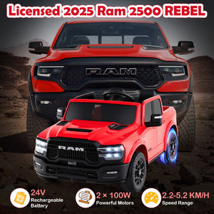 2 Seater 24V Ride on Toy for Big Kids Licensed Ram Truck with Remote and Music-Red view 8