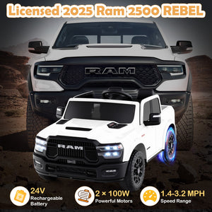 2 Seater 24V Ride on Toy for Big Kids Licensed Ram Truck with Remote and Music-White view 8