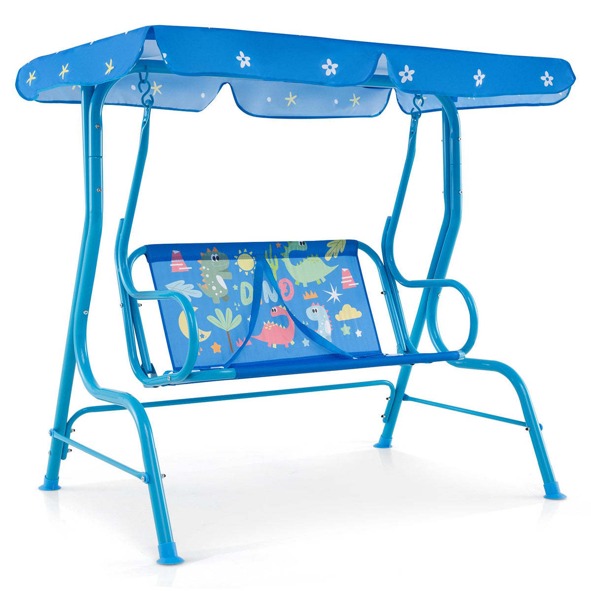 2-Seater Kids Patio Swing with Metal Stand and Adjustable Canopy-Bule