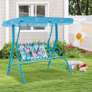 2-Seater Kids Patio Swing with Metal Stand and Adjustable Canopy-Navy view 2