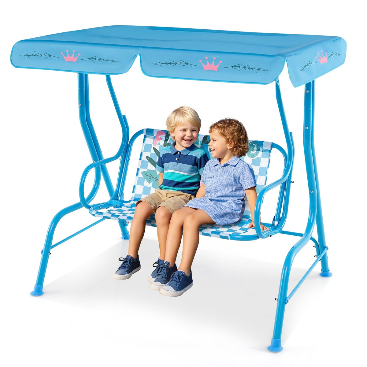 2-Seater Kids Patio Swing with Metal Stand and Adjustable Canopy-Navy view 4
