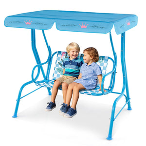 2-Seater Kids Patio Swing with Metal Stand and Adjustable Canopy-Navy view 4