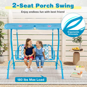 2-Seater Kids Patio Swing with Metal Stand and Adjustable Canopy-Navy view 7