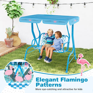 2-Seater Kids Patio Swing with Metal Stand and Adjustable Canopy-Navy view 8