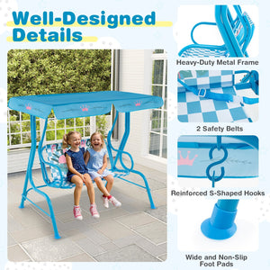 2-Seater Kids Patio Swing with Metal Stand and Adjustable Canopy-Navy view 9