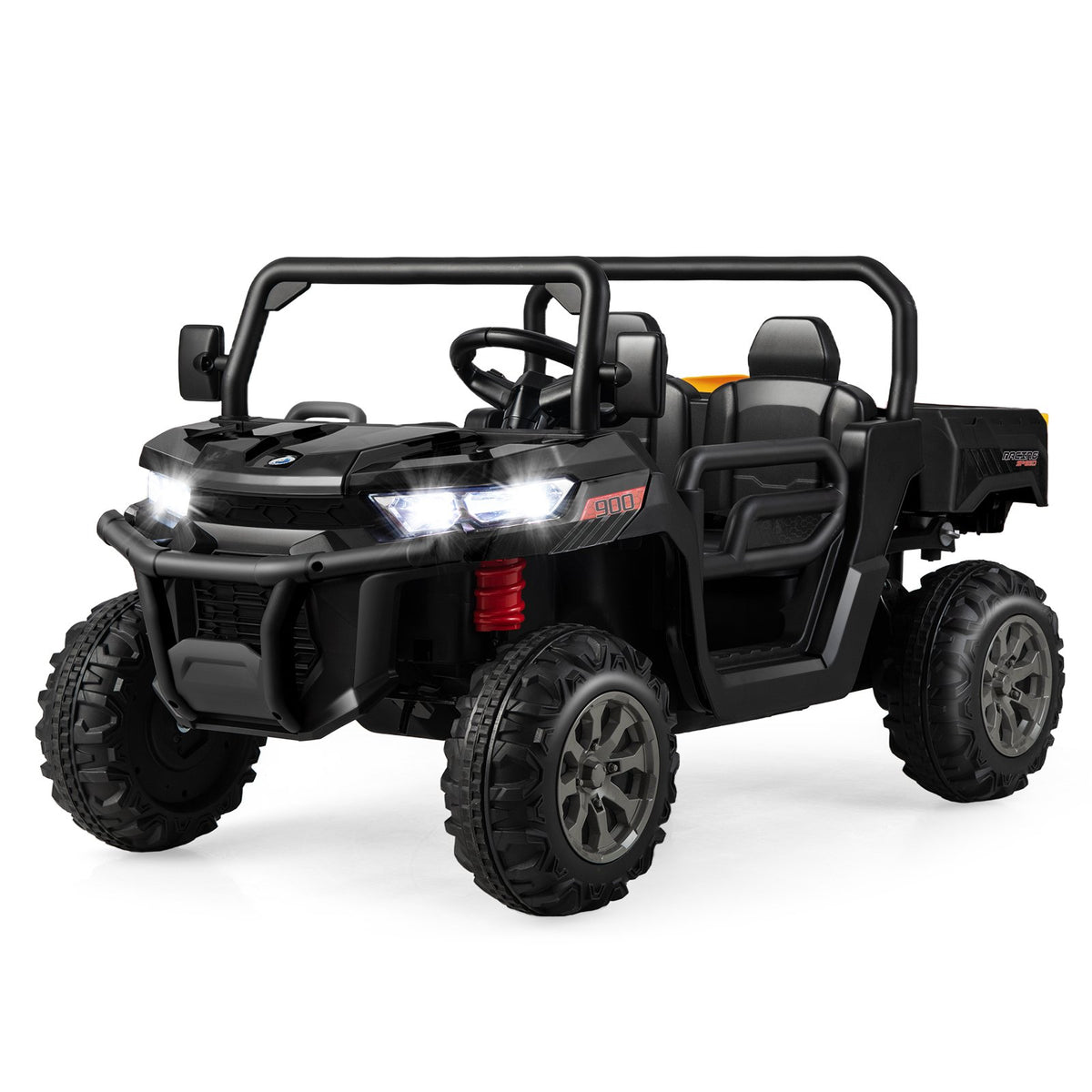 2-Seater Kids Ride On Dump Truck with Dump Bed and Shovel-Black view 3