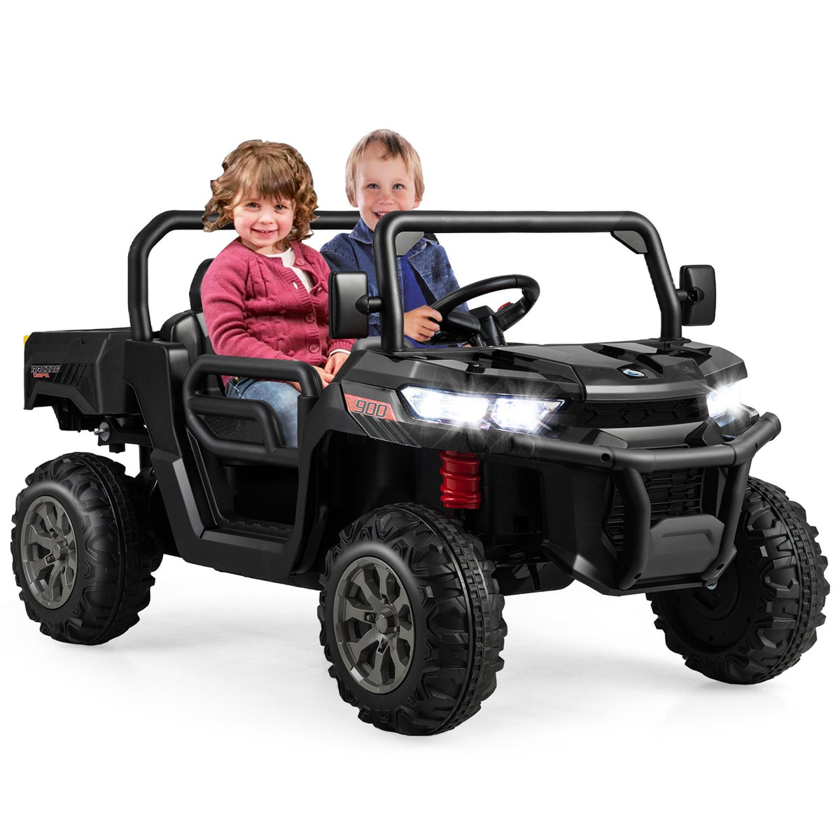 2-Seater Kids Ride On Dump Truck with Dump Bed and Shovel-Black view 5