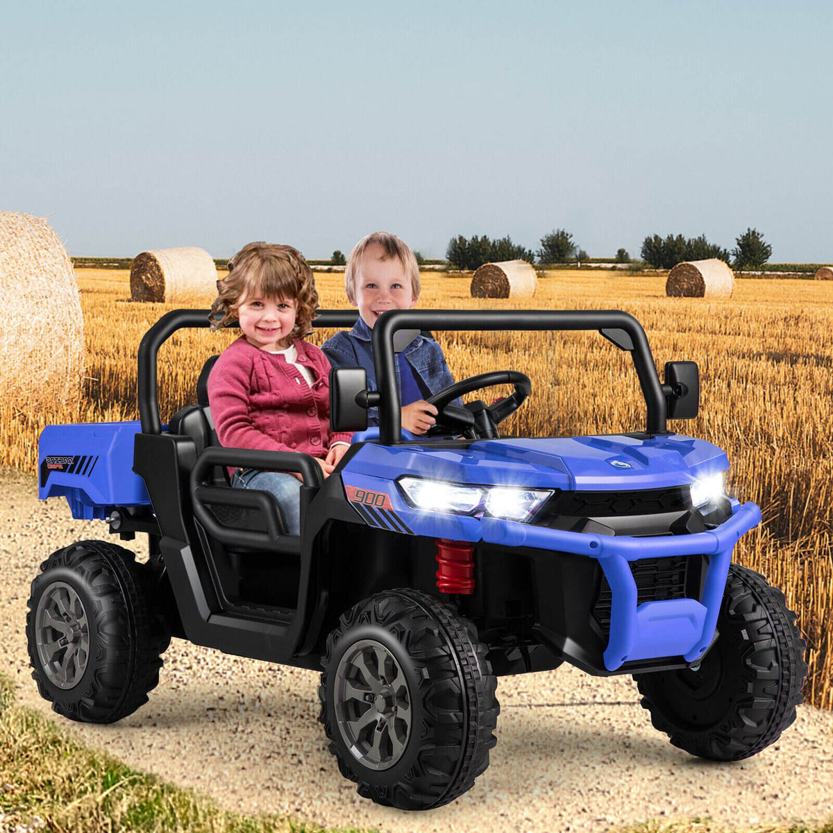 2-Seater Kids Ride On Dump Truck with Dump Bed and Shovel-Blue view 3