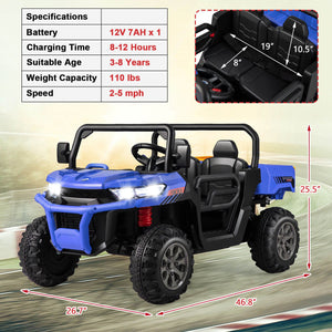 2-Seater Kids Ride On Dump Truck with Dump Bed and Shovel-Blue view 5