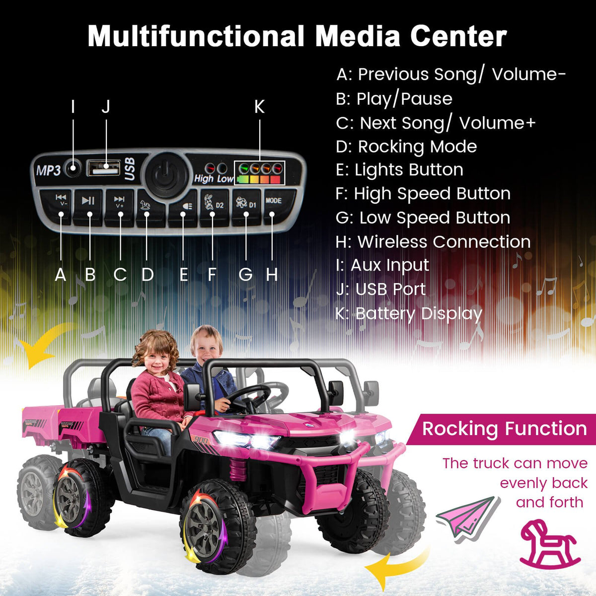 2-Seater Kids Ride On Dump Truck with Dump Bed and Shovel-Pink view 6