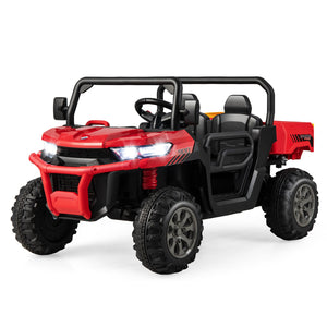 2-Seater Kids Ride On Dump Truck with Dump Bed and Shovel-Red view 4