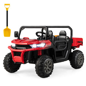 2-Seater Kids Ride On Dump Truck with Dump Bed and Shovel-Red view 6