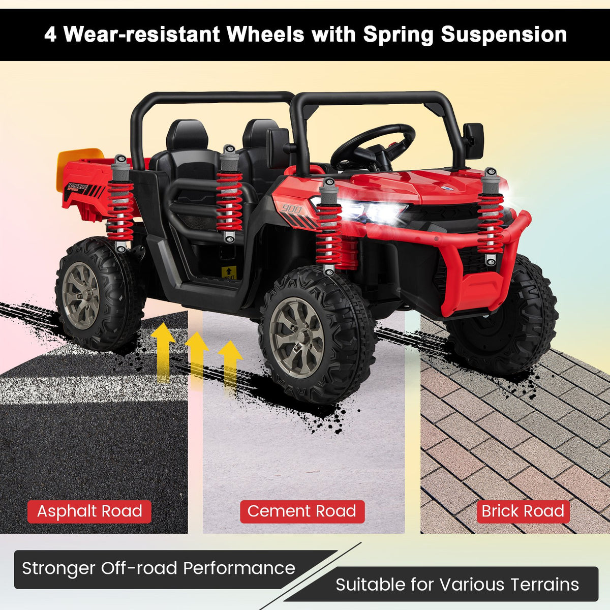 2-Seater Kids Ride On Dump Truck with Dump Bed and Shovel-Red view 9