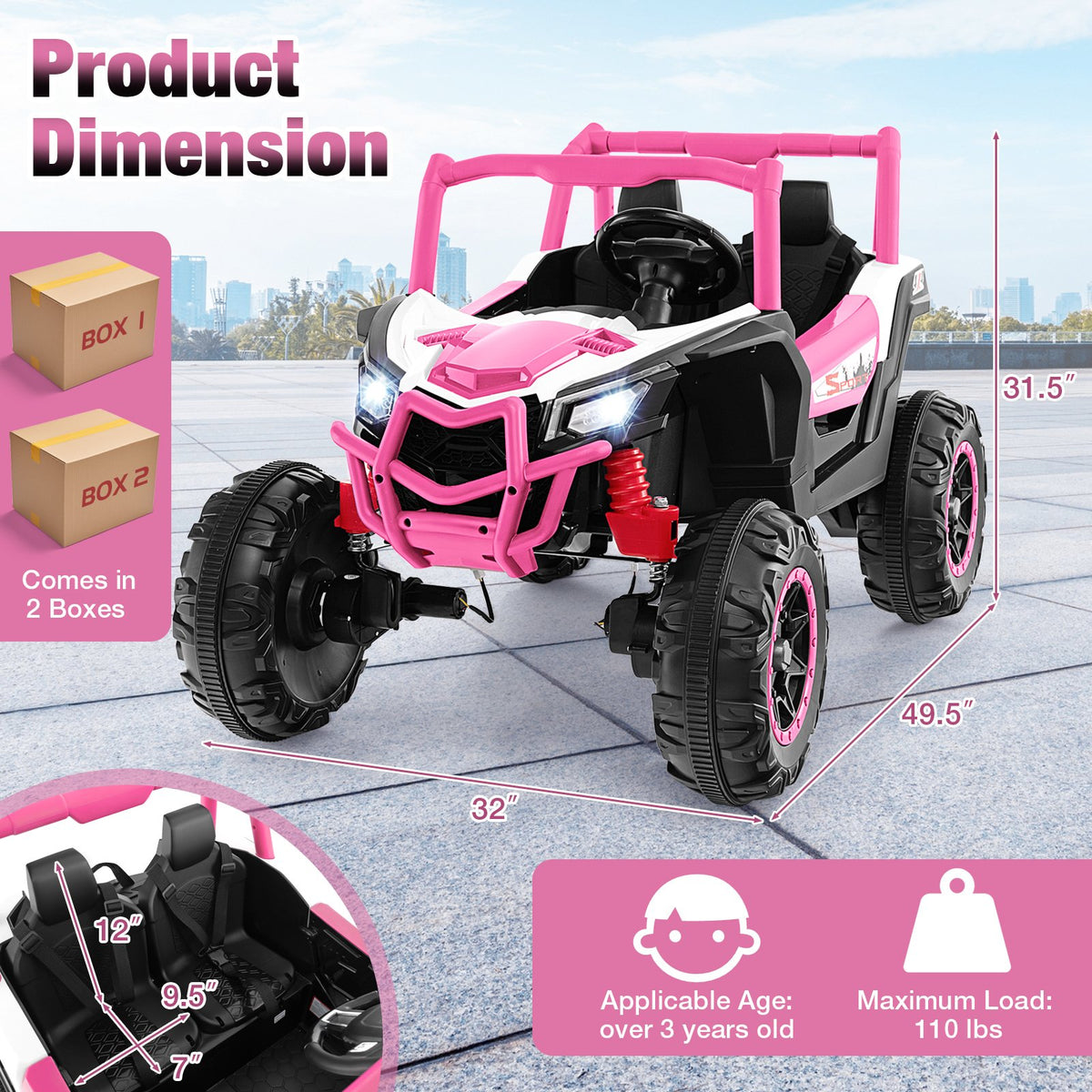 2-Seater Kids Ride on UTV with 2.4G Remote Control for over 3 Years Old Children-Pink view 5