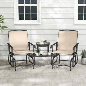 2-Seater Outdoor Glider Bench with 2-Tier Center Table-Beige view 2