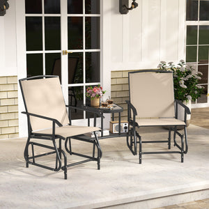 2-Seater Outdoor Glider Bench with 2-Tier Center Table-Beige view 3