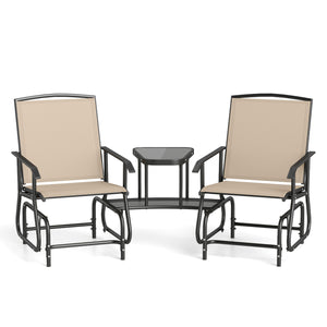 2-Seater Outdoor Glider Bench with 2-Tier Center Table-Beige view 4