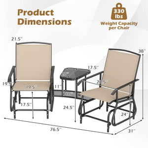 2-Seater Outdoor Glider Bench with 2-Tier Center Table-Beige view 5