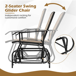 2-Seater Outdoor Glider Bench with 2-Tier Center Table-Beige view 6