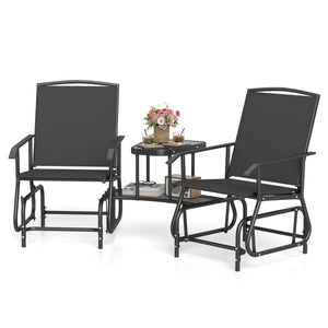 2-Seater Outdoor Glider Bench with 2-Tier Center Table-Black