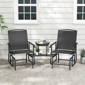 2-Seater Outdoor Glider Bench with 2-Tier Center Table-Black view 2