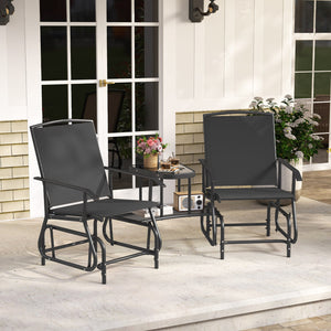 2-Seater Outdoor Glider Bench with 2-Tier Center Table-Black view 3