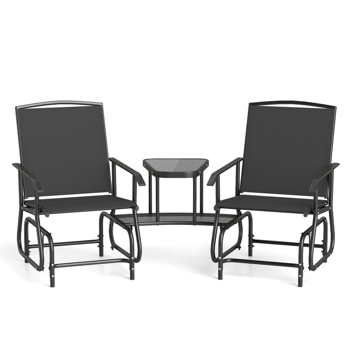 2-Seater Outdoor Glider Bench with 2-Tier Center Table-Black view 4