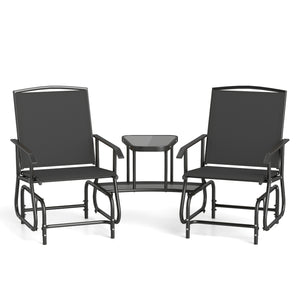 2-Seater Outdoor Glider Bench with 2-Tier Center Table-Black view 4